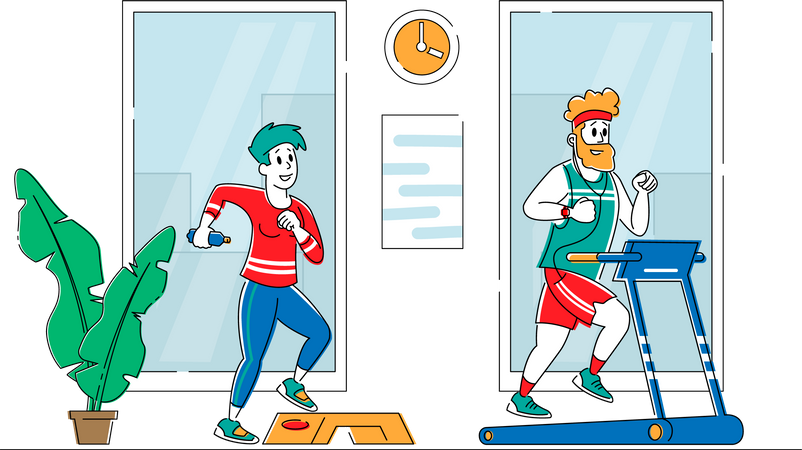 People running on treadmill Illustration