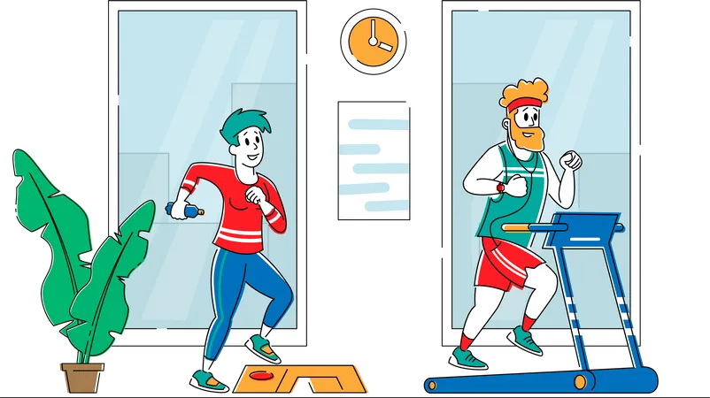 People running on treadmill  Illustration