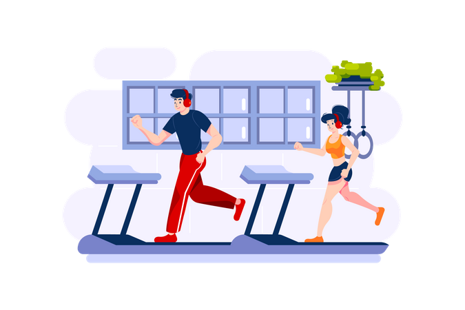 People running on treadmill  Illustration