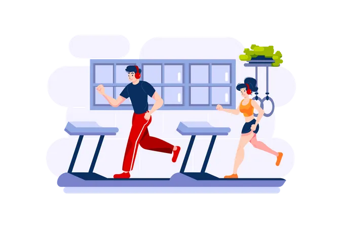 People running on treadmill  Illustration