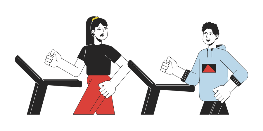 People running on treadmill in gym  Illustration