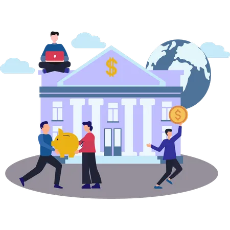 People save money in bank  Illustration