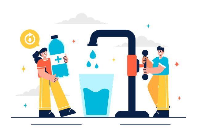 People saving drinking water  Illustration