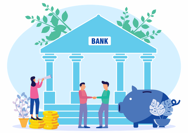People saving in bank Illustration