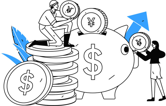 People saving money in Piggy Bank  Illustration