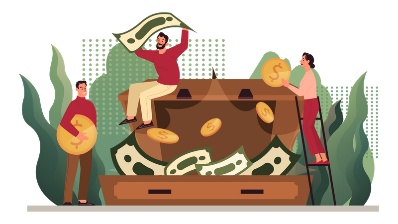 People saving money in safe box  Illustration