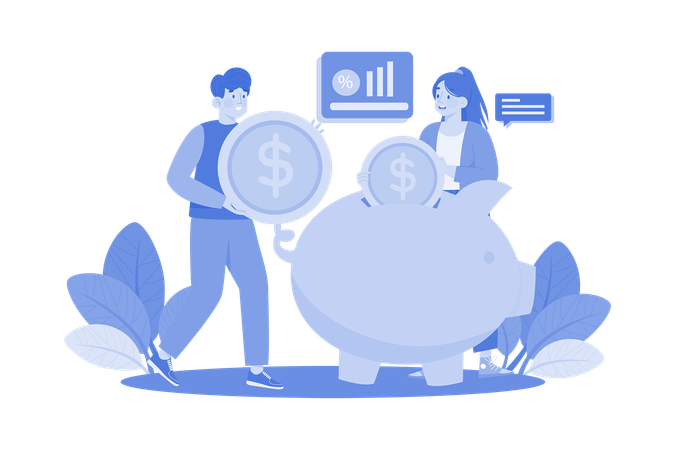 People Saving Money In The Piggy Bank  Illustration