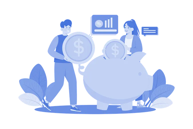 People Saving Money In The Piggy Bank  Illustration