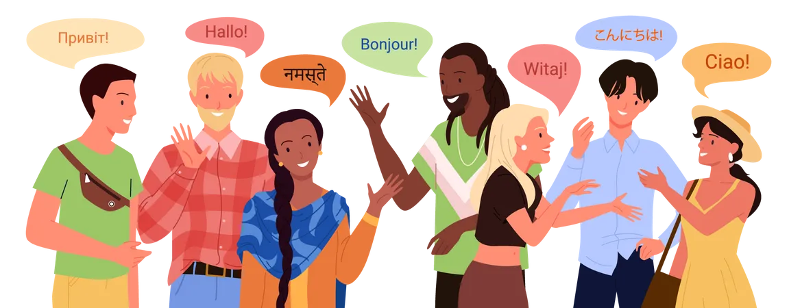 People saying hello in different language  Illustration