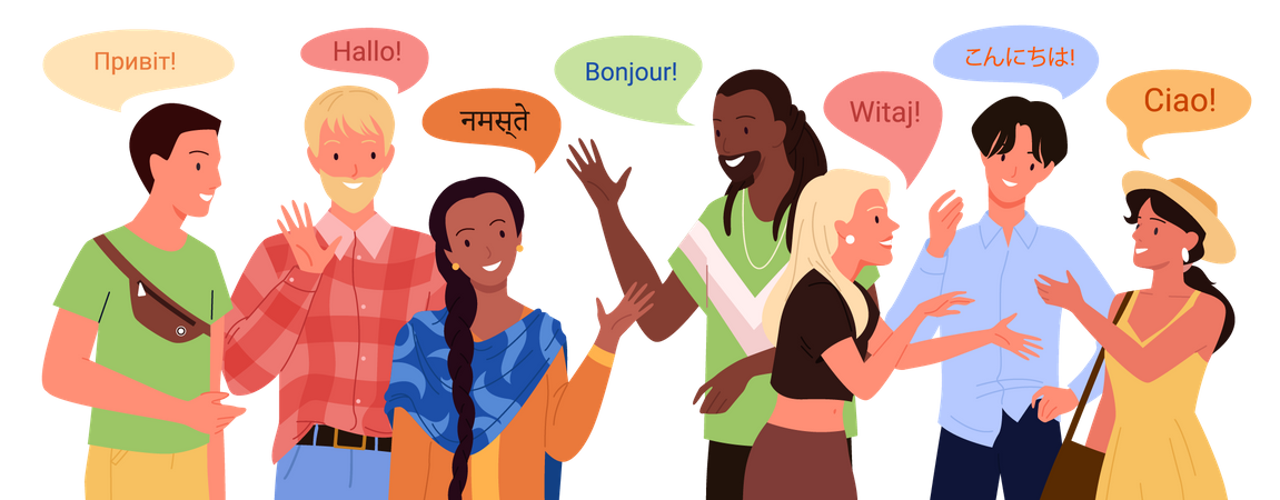 People saying hello in different language  Illustration