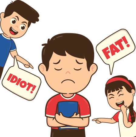 People says boy as fat or idiot in public places  Illustration