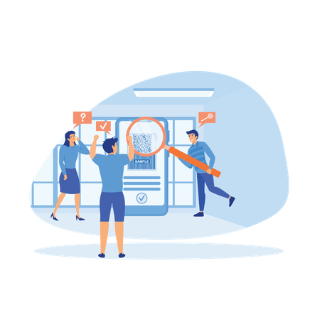 People scanning qr code for payment via smart phone  Illustration