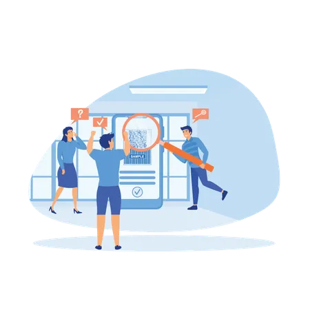 People scanning qr code for payment via smart phone  Illustration