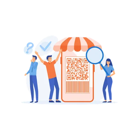 People Scanning Qr Code  Illustration