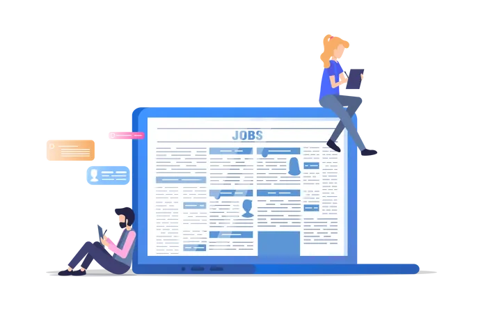 People Searching jobs from newspaper Illustration