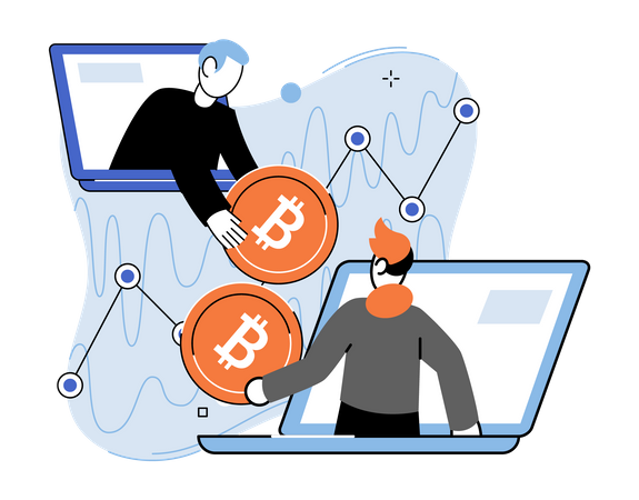 People selling and buying bitcoin Illustration