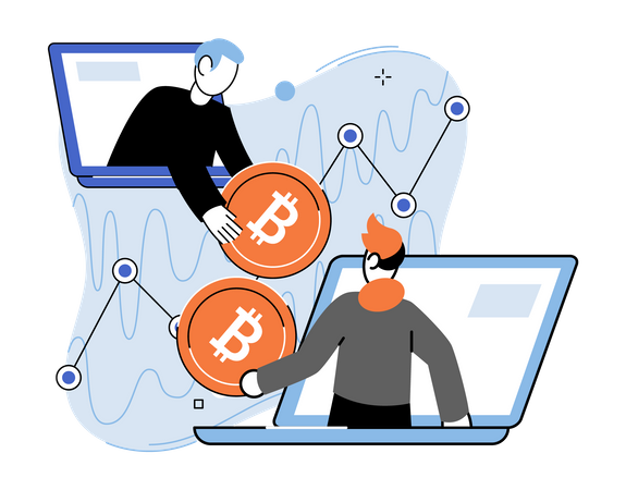 People selling and buying bitcoin  Illustration