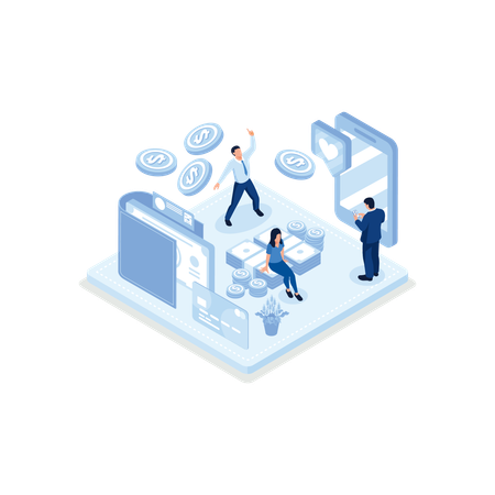 People sending and receiving Money by smartphone  Illustration