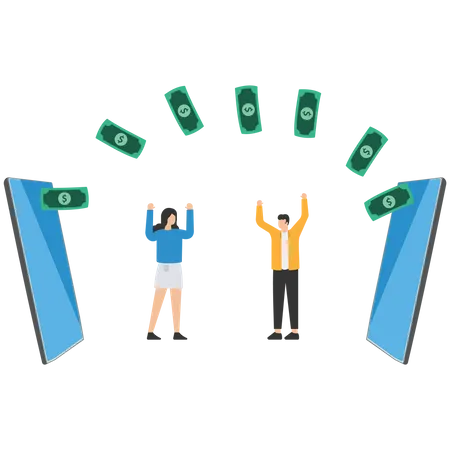 People sending and receiving money with mobile phones  Illustration