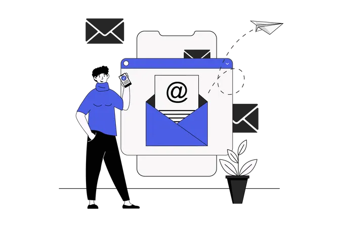 Email Web Concept With Character Scene In Flat Design People Sending New Letters From Mailbox Using Online Correspondence In Mobile Apps Vector Illustration For Social Media Marketing Material Illustration