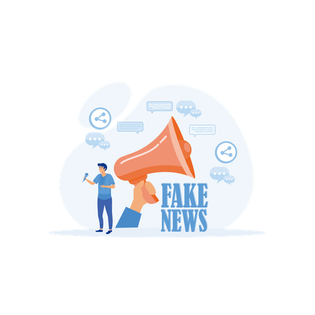 People share fake news on social media and internet  イラスト