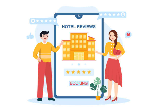 People share hotel review  Illustration