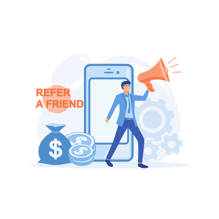 People share info about referral and earn money  Illustration