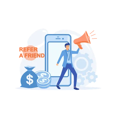 People share info about referral and earn money  Illustration