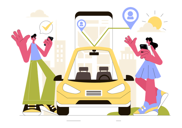 People sharing cab ride  Illustration