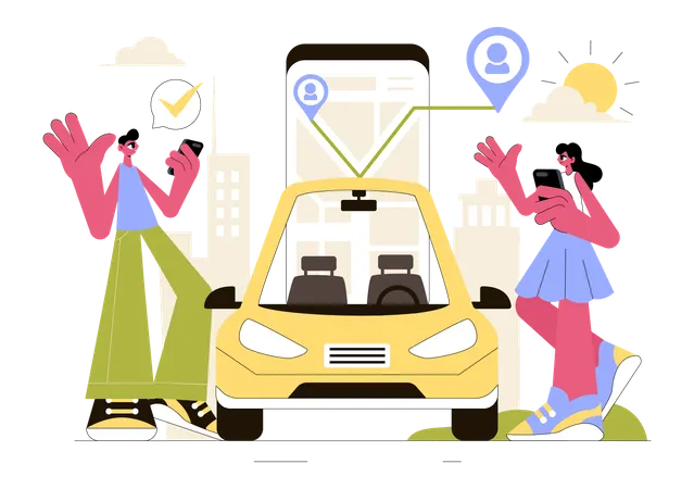 People sharing cab ride  Illustration