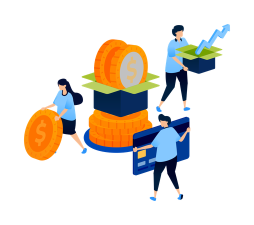 People sharing charity from investment profits in financial system  Illustration