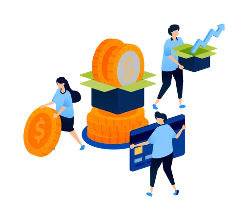 People sharing charity from investment profits in financial system  Illustration