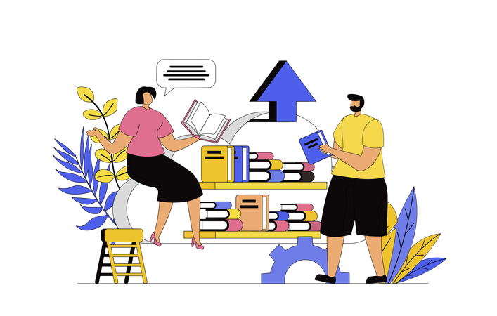 People sharing cloud library  Illustration