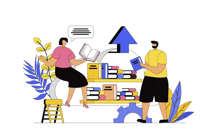 People sharing cloud library  Illustration