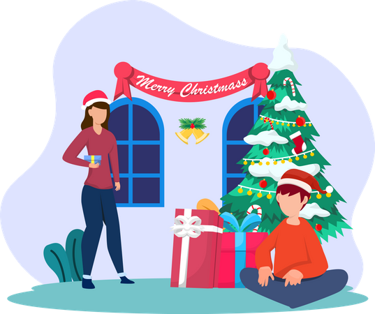 People sharing gifts on christmas  Illustration