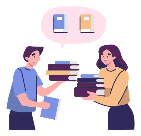 Woman And Man Sharing Favourite Book In Flat Illustration Illustration