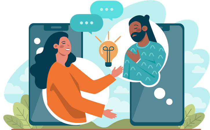 People sharing online idea  일러스트레이션