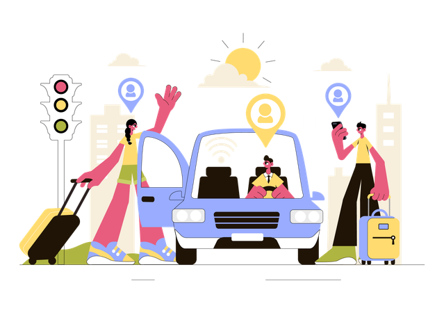 People sharing ride  Illustration