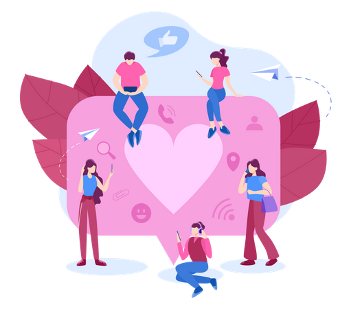 People sharing social media content  Illustration