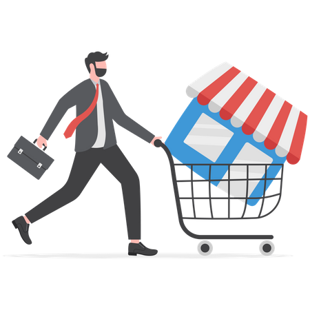 People shopping and Start Franchise Small Enterprise  Illustration