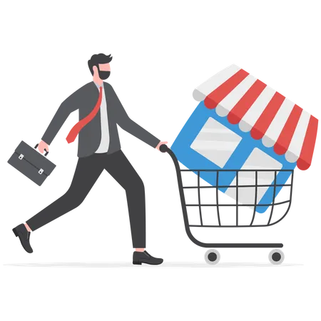 People shopping and Start Franchise Small Enterprise  Illustration