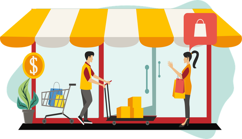 People shopping at store  Illustration