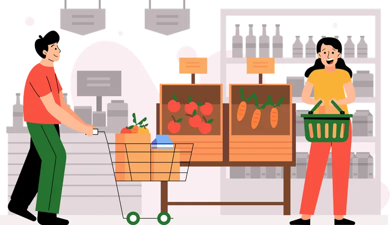 People shopping at store  Illustration