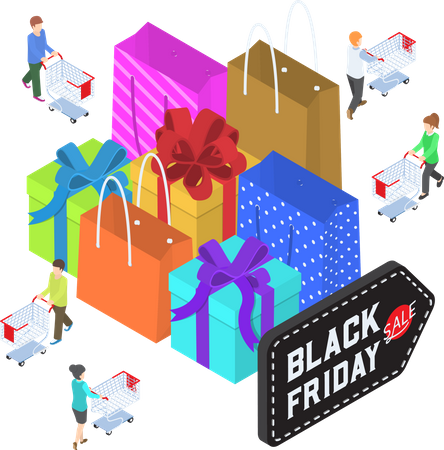 People shopping during black Friday sale  Illustration