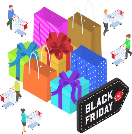 People shopping during black Friday sale  Illustration