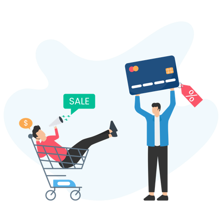 People Shopping During Credit Card Sale  Illustration