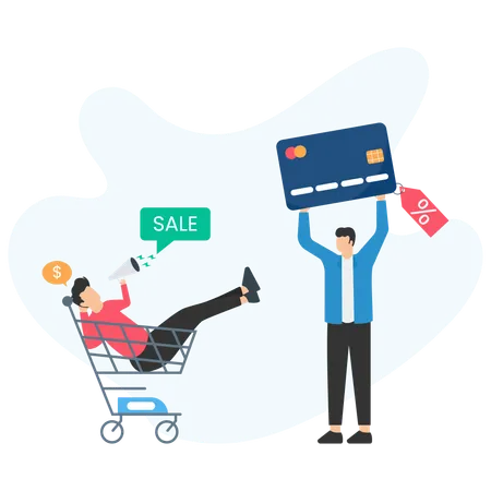 People Shopping During Credit Card Sale  Illustration