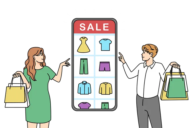People shopping during ecommerce sale  Illustration