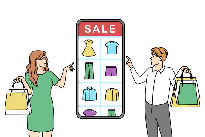 People shopping during ecommerce sale  Illustration