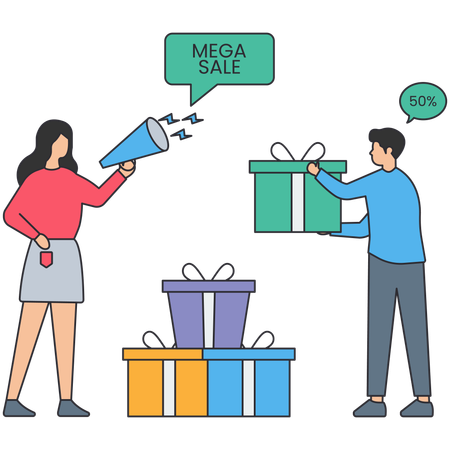 People shopping during Mega Sale  Illustration